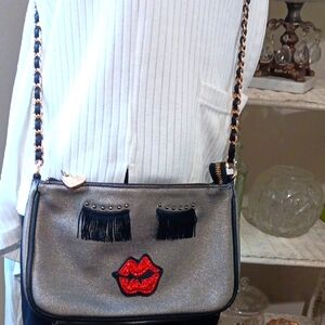 Betsey Johnson Monogram Charm PULeather CrossbodyBag Lovely Exterior Accents EUC